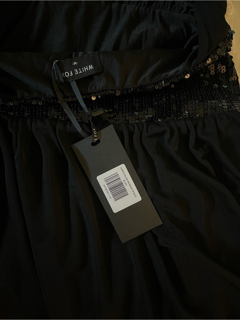 White Fox Boutique Black Midi Dress with Sequin Waist - Picture 3 of 3